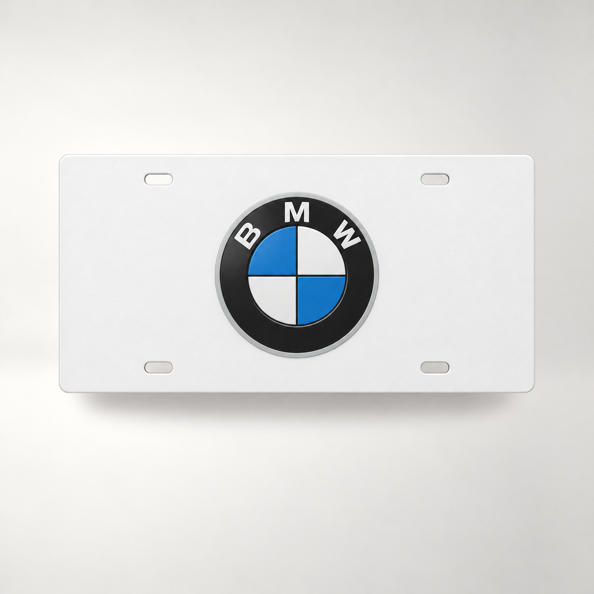 BMW White License Plate Car Tag 12x6 Blue White Roundel PETG