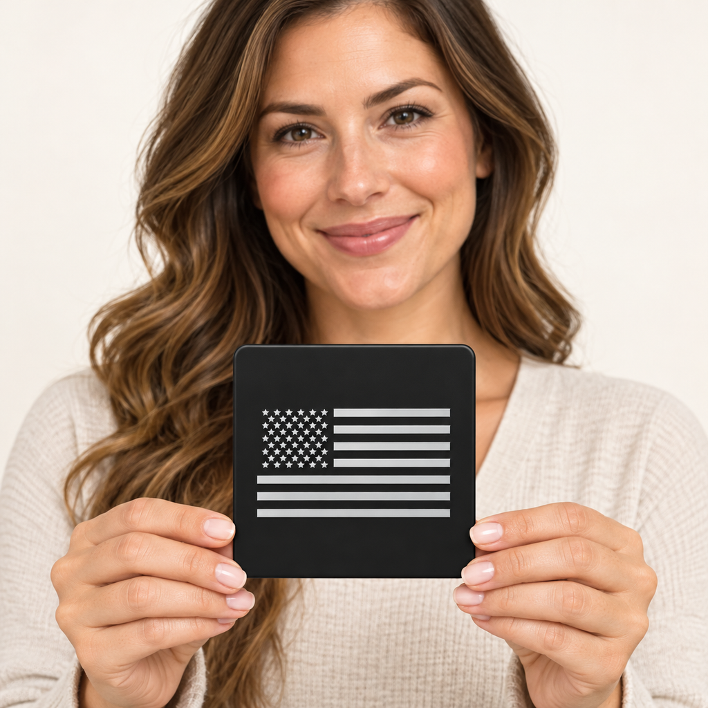 American Flag 4-Inch Square Hitch Cover | Black & Silver PETG