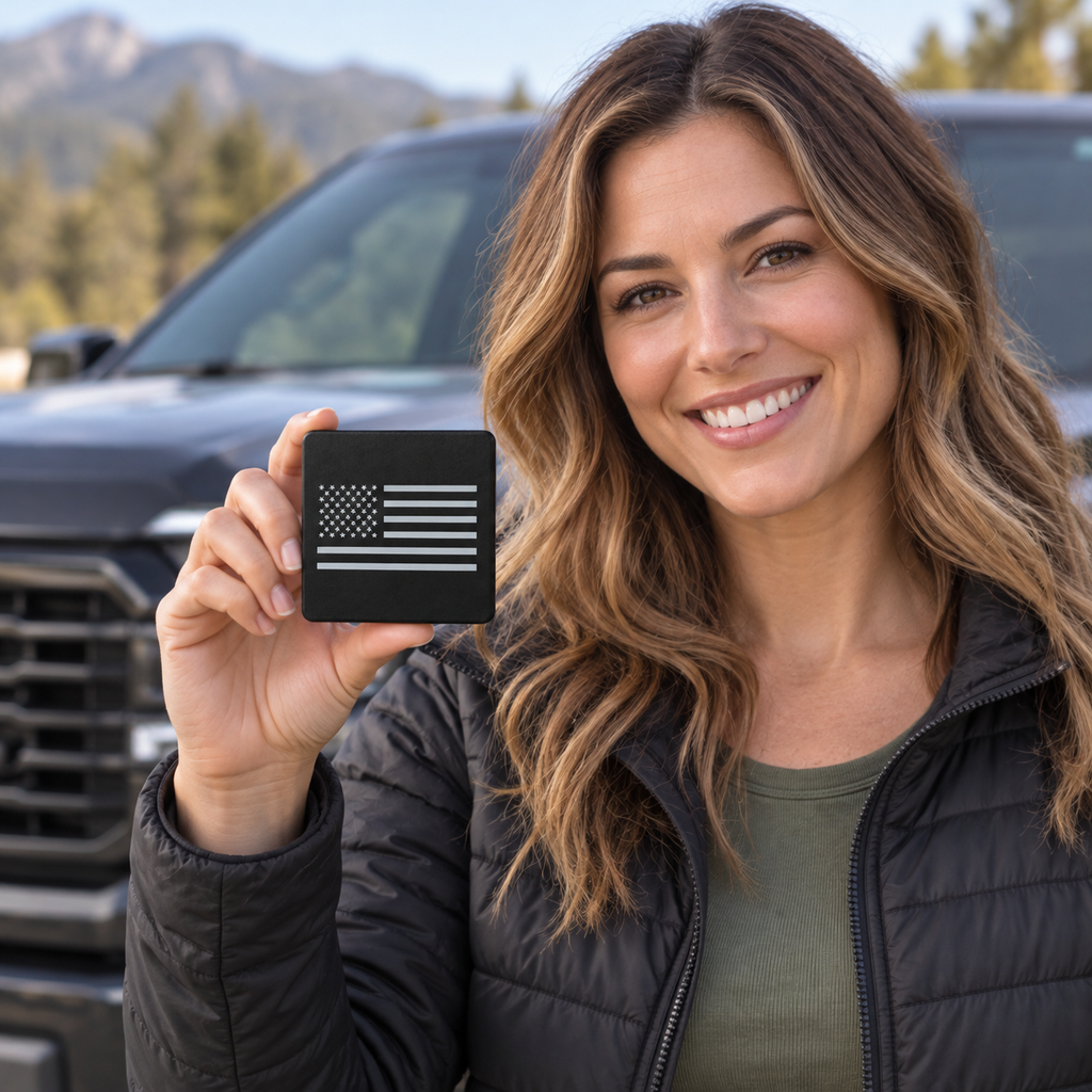 American Flag 3-Inch Square Hitch Cover | Black & Silver PETG