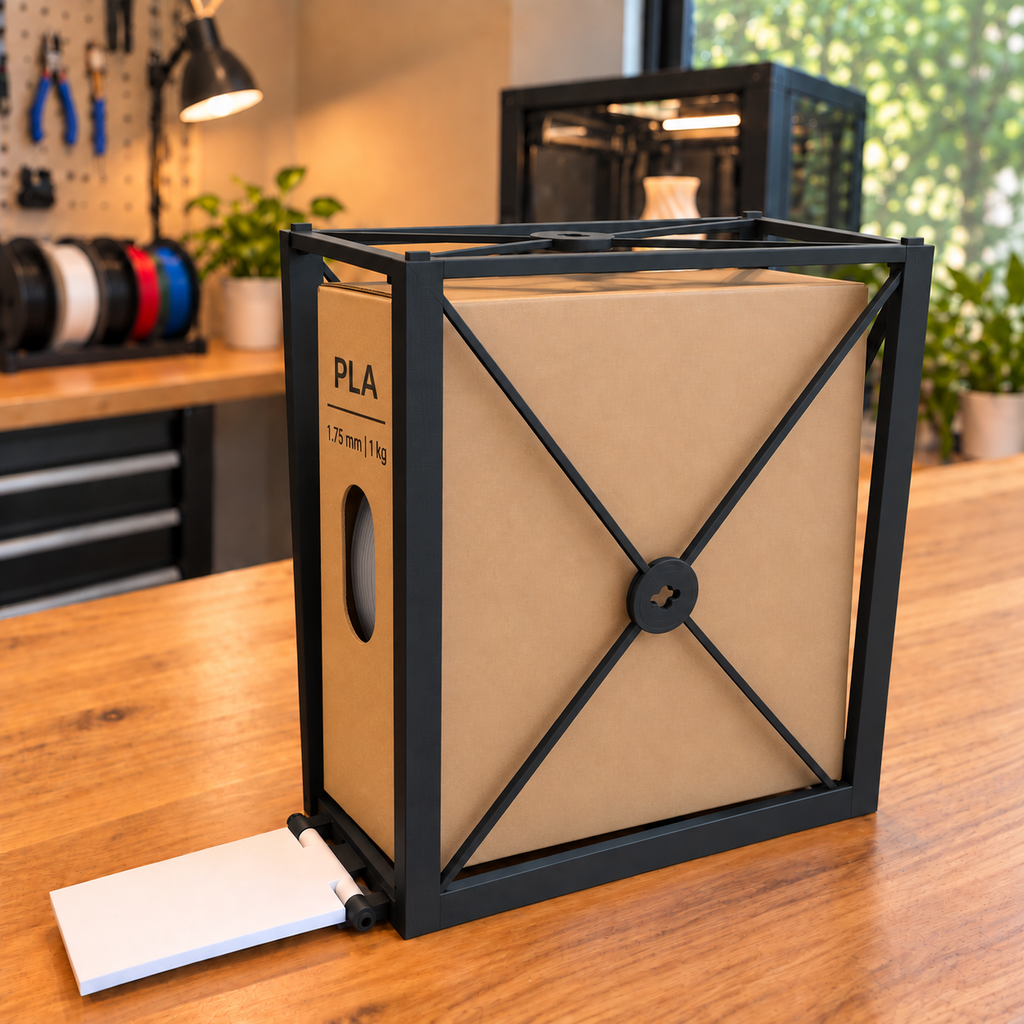 Filament Spool & Box Storage Rack — One-Piece Frame