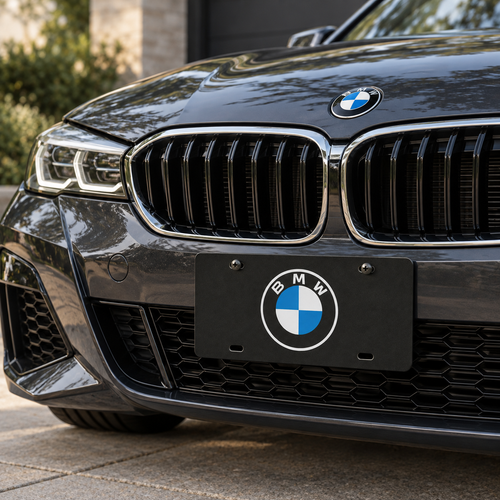 BMW License Plate Car Tag 12x6 Slotted Black Front Vanity 3D Printed