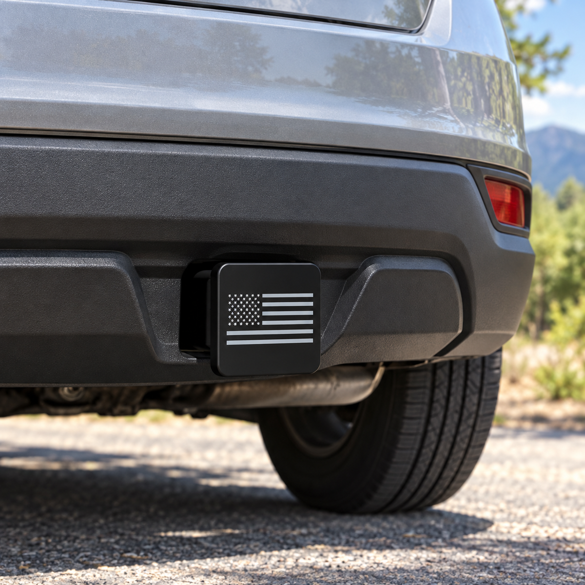 American Flag 3-Inch Square Hitch Cover | Black & Silver PETG