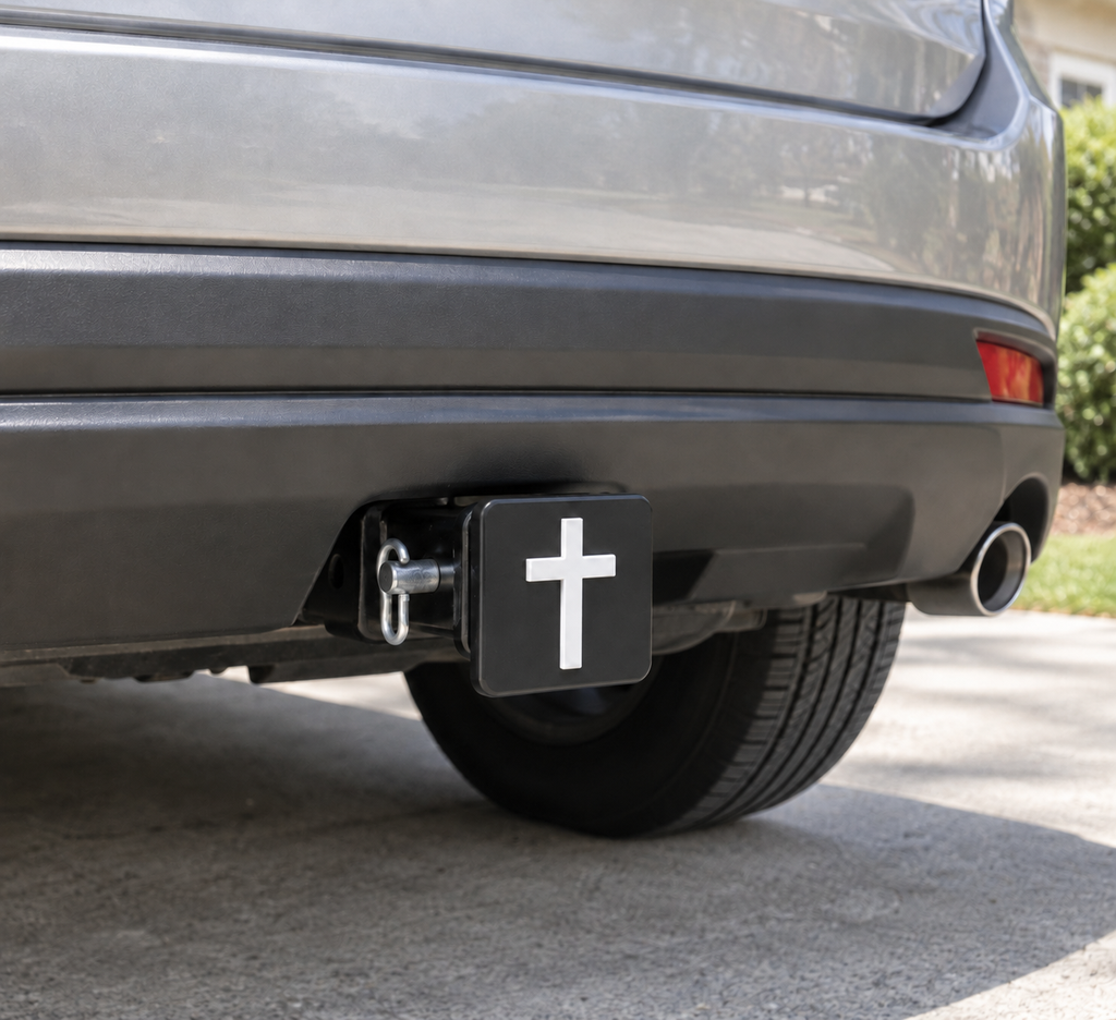 Christian Cross 3-Inch Square Hitch Cover | Black & White PETG