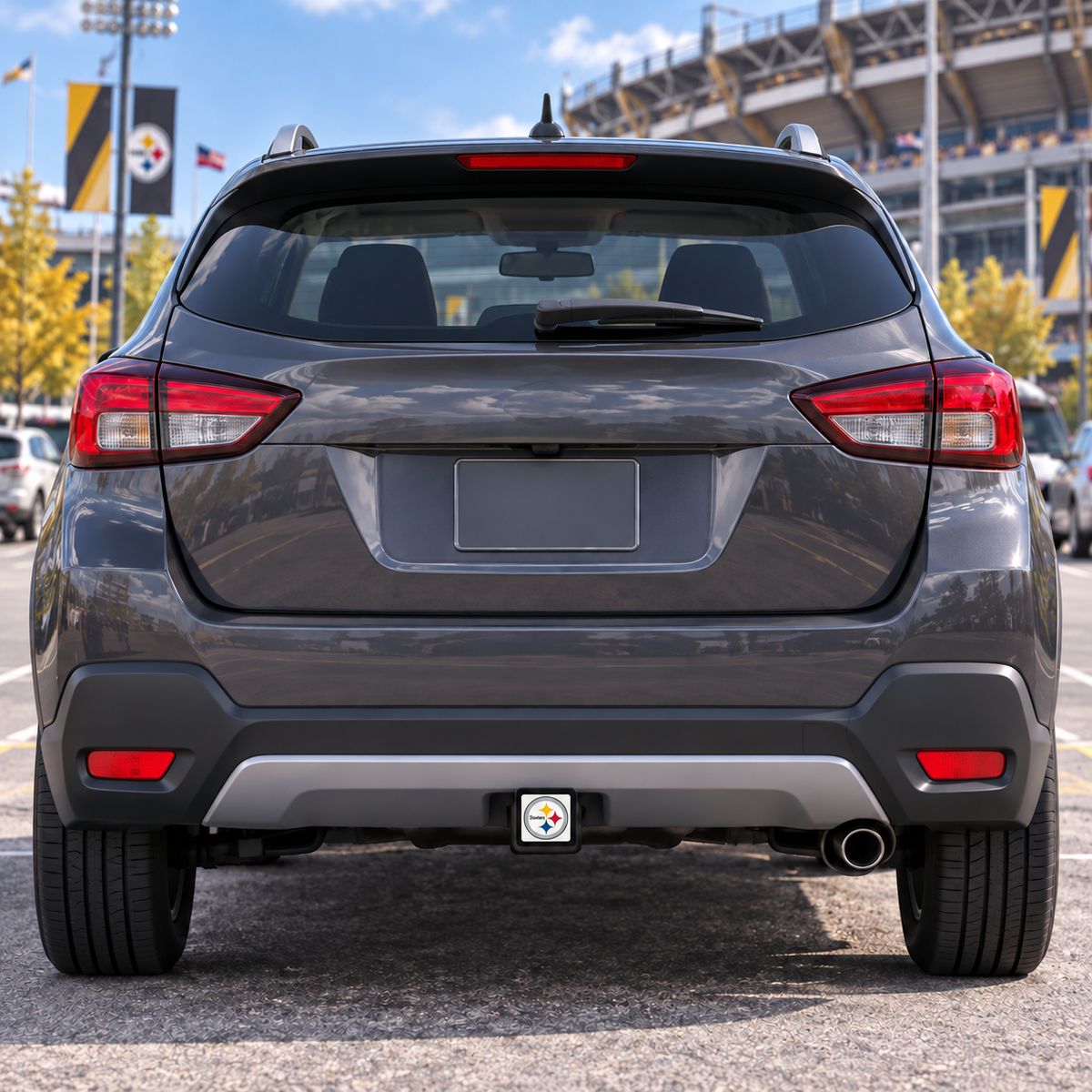 Steelers 3-inch square hitch cover, 1.25-inch receiver version on crossover - digital illustration