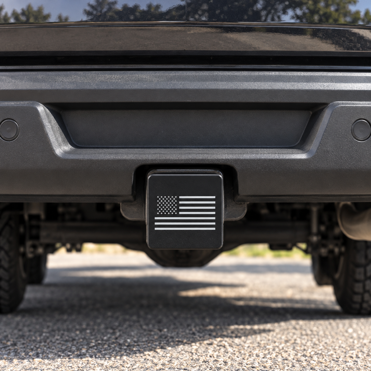 American Flag 3-Inch Square Hitch Cover | Black & Silver PETG