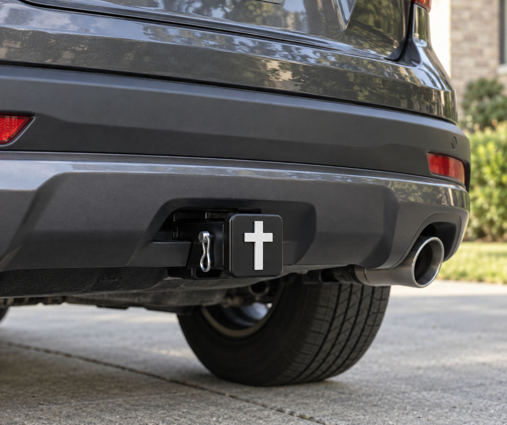 Christian Cross 3-Inch Square Hitch Cover | Black & White PETG