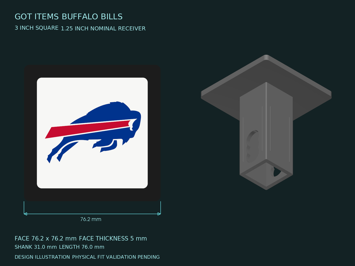 Buffalo Bills NFL 3-Inch Square Hitch Cover for 1.25 or 2 Inch Receiver