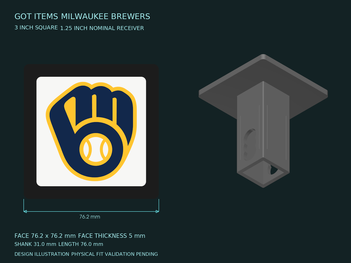 Milwaukee Brewers MLB 3-Inch Square Hitch Cover for 1.25 or 2 Inch Receiver