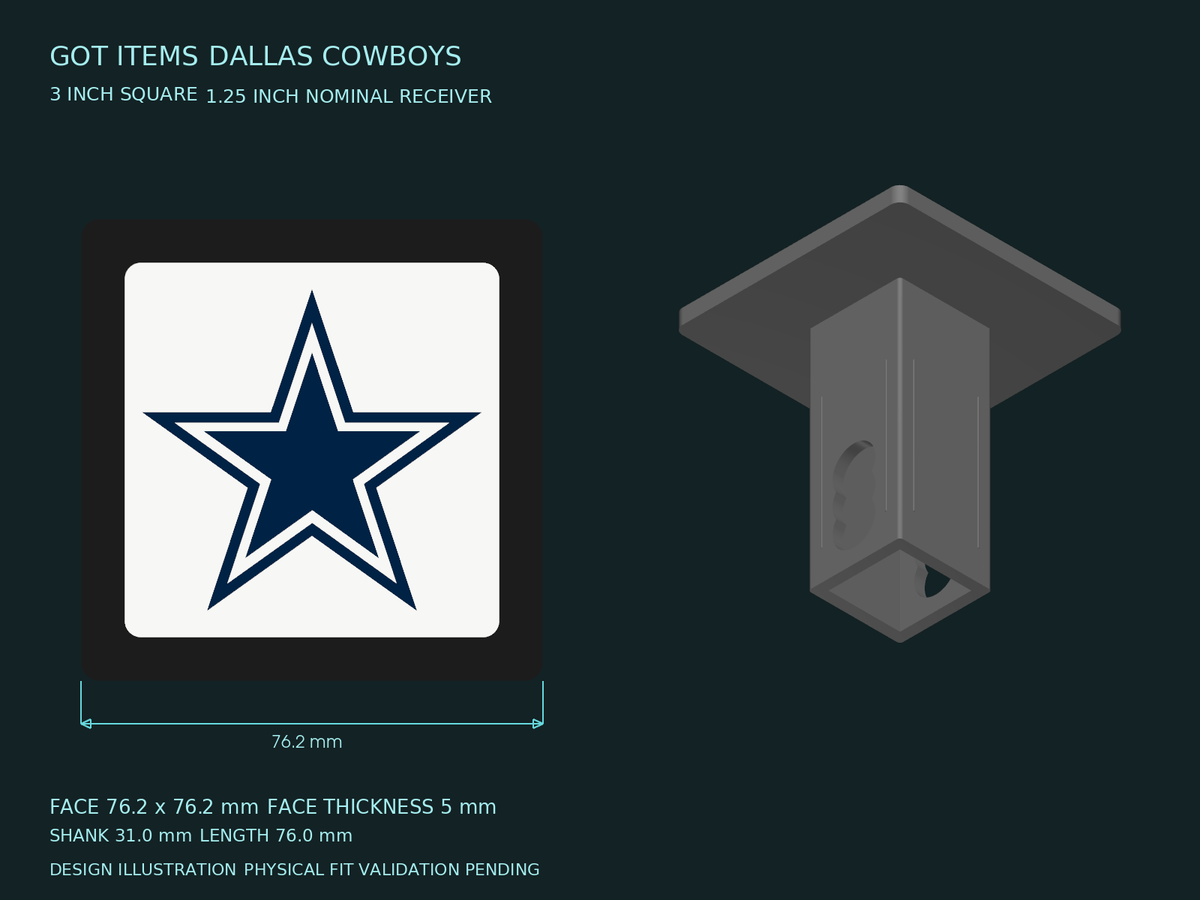 Dallas Cowboys NFL 3-Inch Square Hitch Cover for 1.25 or 2 Inch Receiver