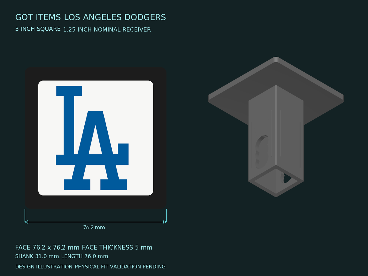 Los Angeles Dodgers MLB 3-Inch Square Hitch Cover for 1.25 or 2 Inch Receiver