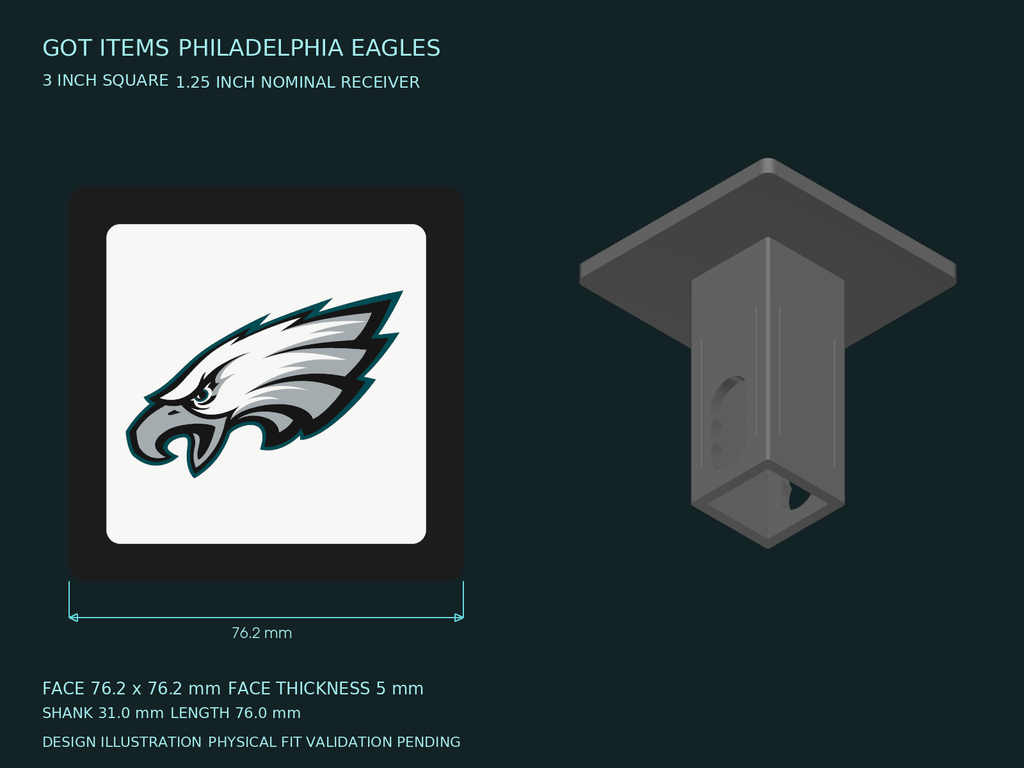 Philadelphia Eagles NFL 3-Inch Square Hitch Cover for 1.25 or 2 Inch Receiver