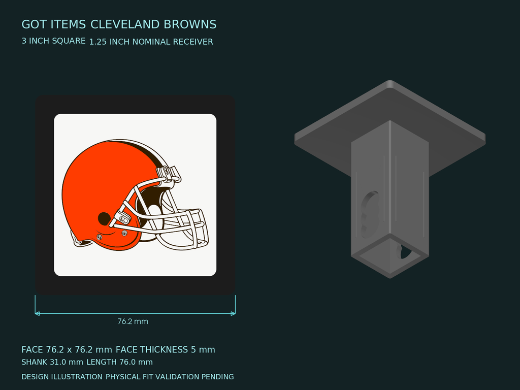 Cleveland Browns NFL 3-Inch Square Hitch Cover for 1.25 or 2 Inch Receiver