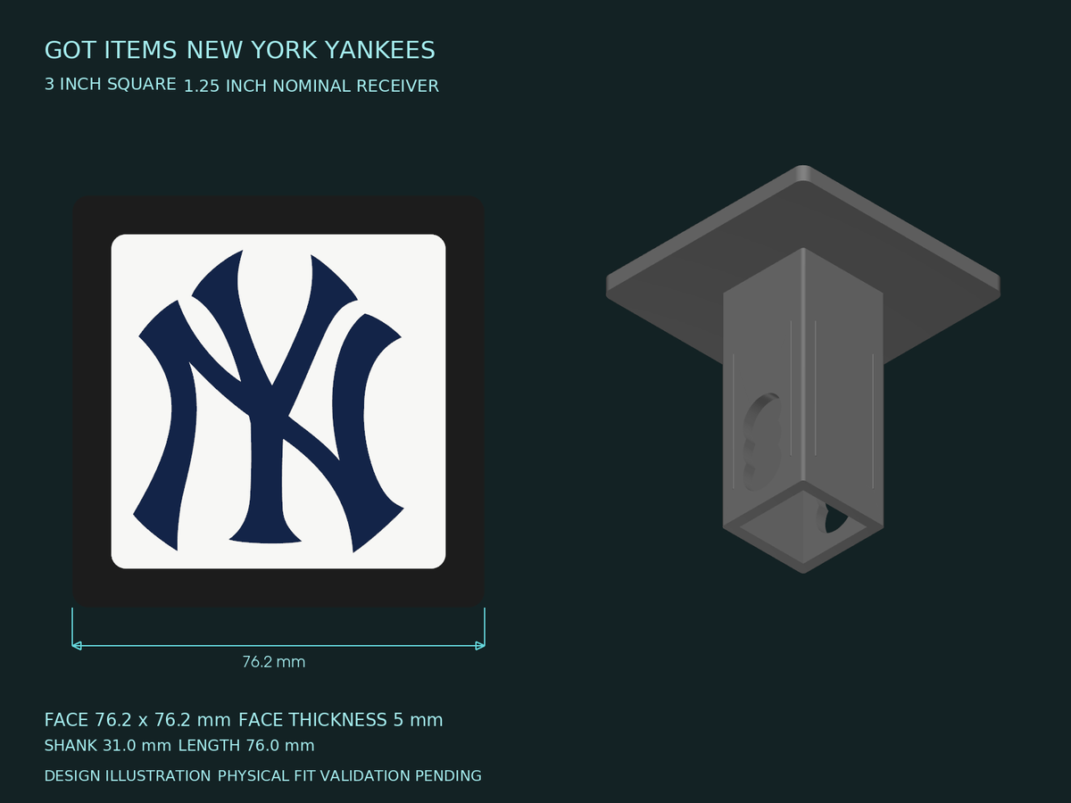 New York Yankees MLB 3-Inch Square Hitch Cover for 1.25 or 2 Inch Receiver