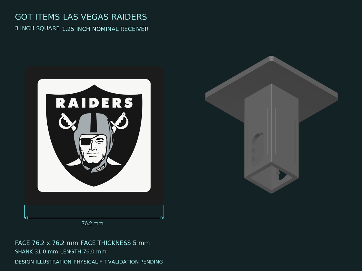 Las Vegas Raiders NFL 3-Inch Square Hitch Cover for 1.25 or 2 Inch Receiver