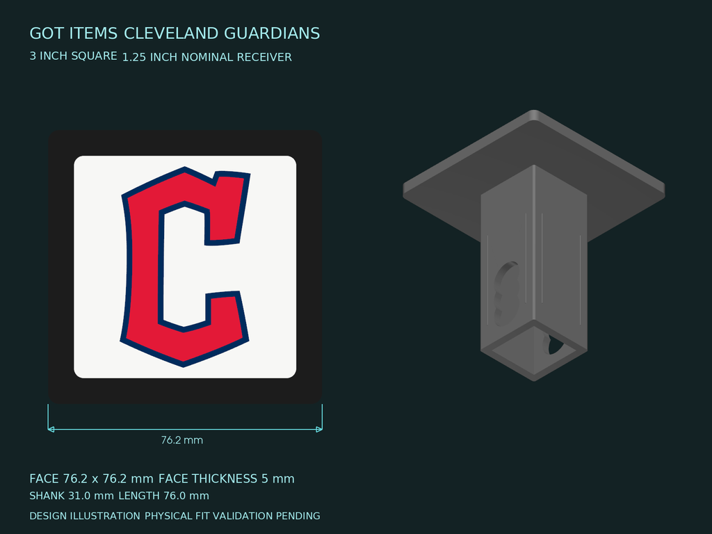 Cleveland Guardians MLB 3-Inch Square Hitch Cover for 1.25 or 2 Inch Receiver