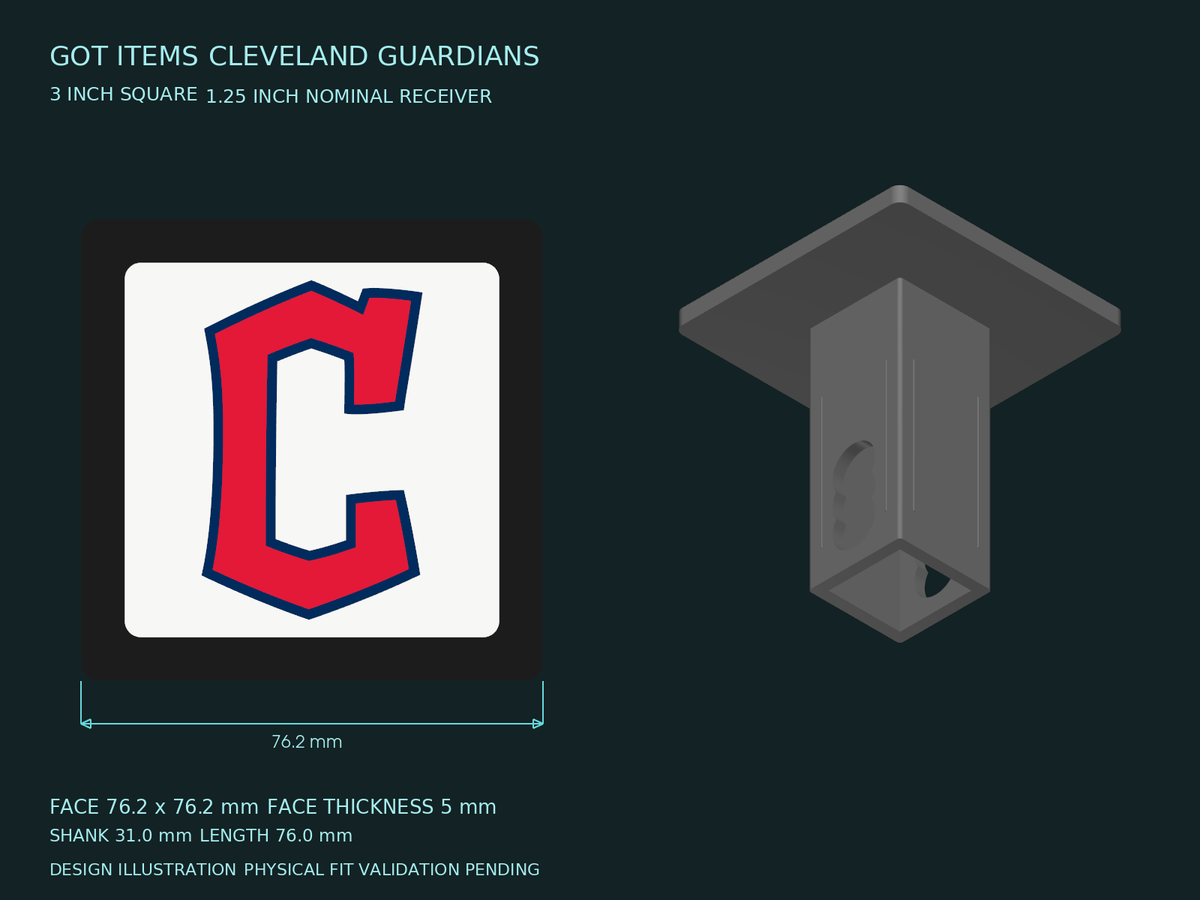 Cleveland Guardians MLB 3-Inch Square Hitch Cover for 1.25 or 2 Inch Receiver