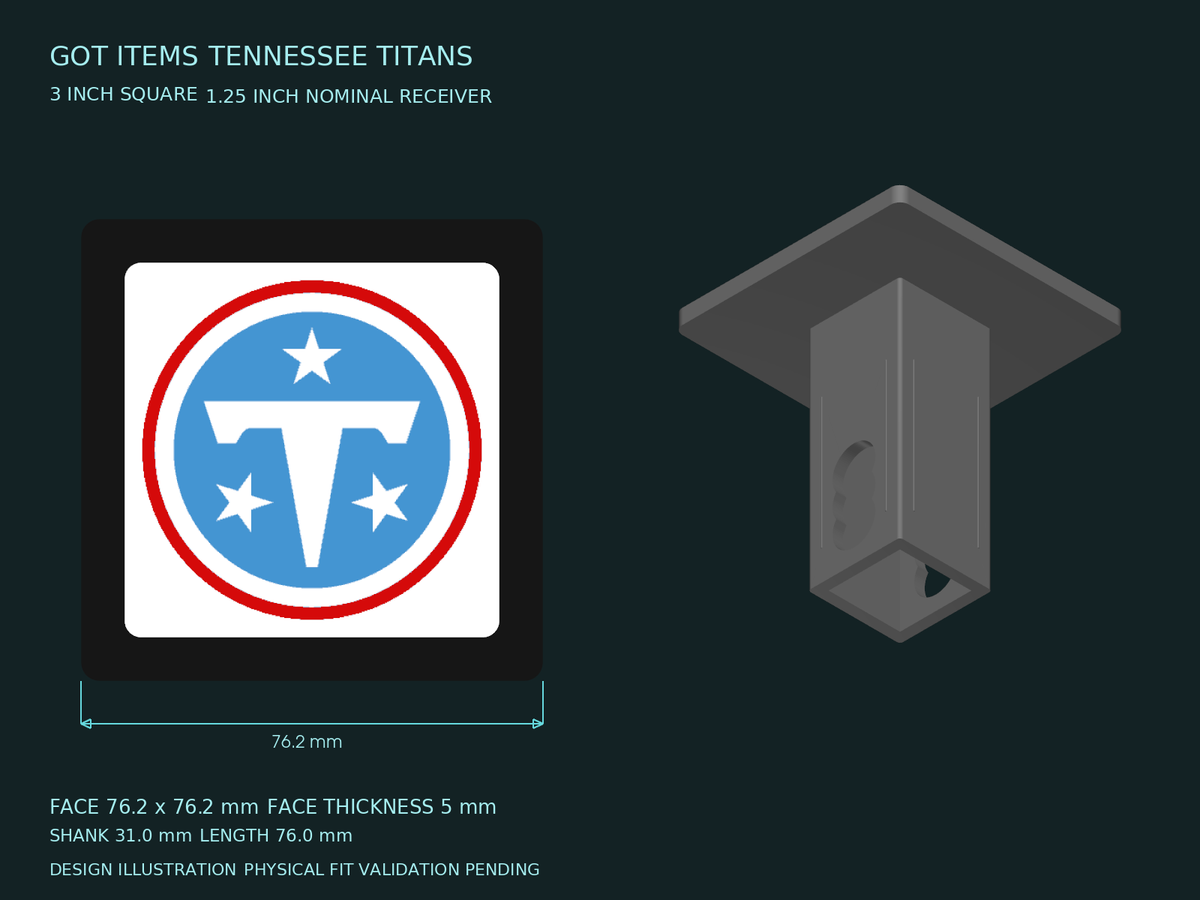 Tennessee Titans NFL 3-Inch Square Hitch Cover for 1.25 or 2 Inch Receiver