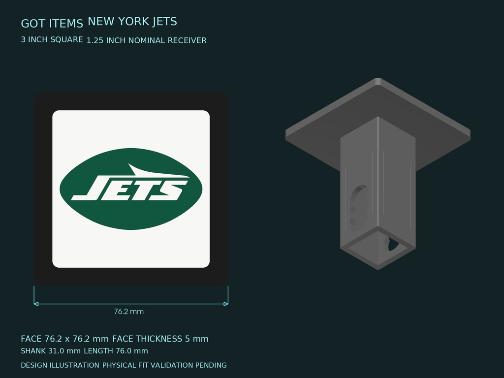 New York Jets NFL 3-Inch Square Hitch Cover for 1.25 or 2 Inch Receiver