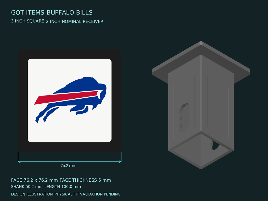 Buffalo Bills NFL 3-Inch Square Hitch Cover for 1.25 or 2 Inch Receiver