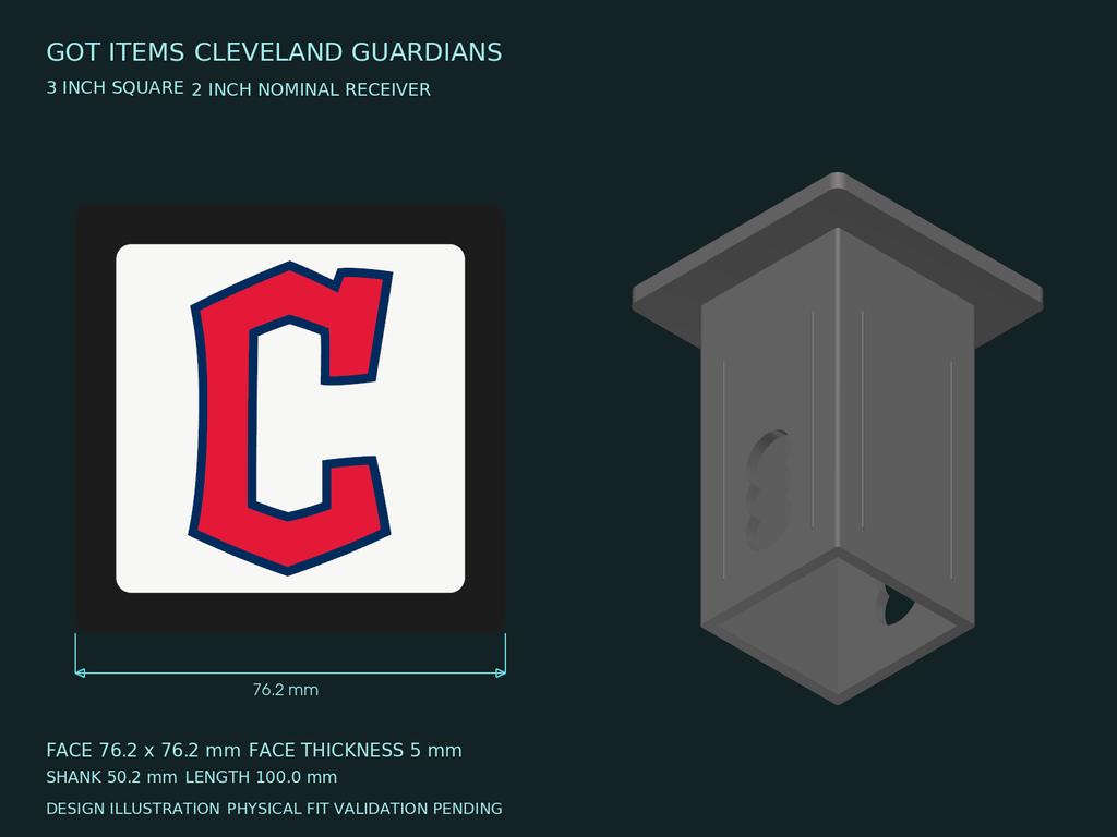 Cleveland Guardians MLB 3-Inch Square Hitch Cover for 1.25 or 2 Inch Receiver