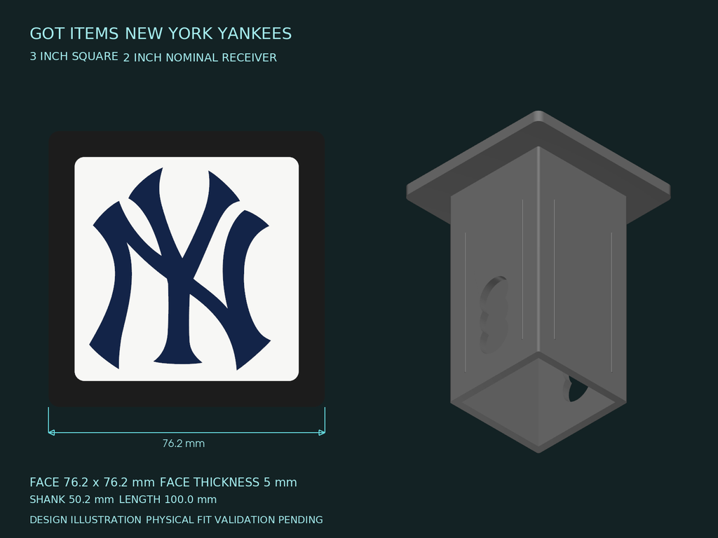 New York Yankees MLB 3-Inch Square Hitch Cover for 1.25 or 2 Inch Receiver