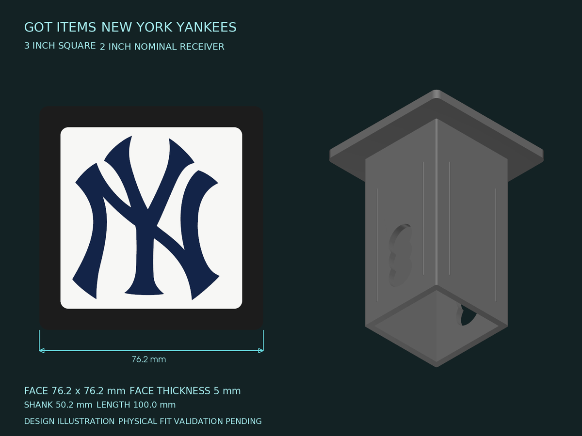 New York Yankees MLB 3-Inch Square Hitch Cover for 1.25 or 2 Inch Receiver