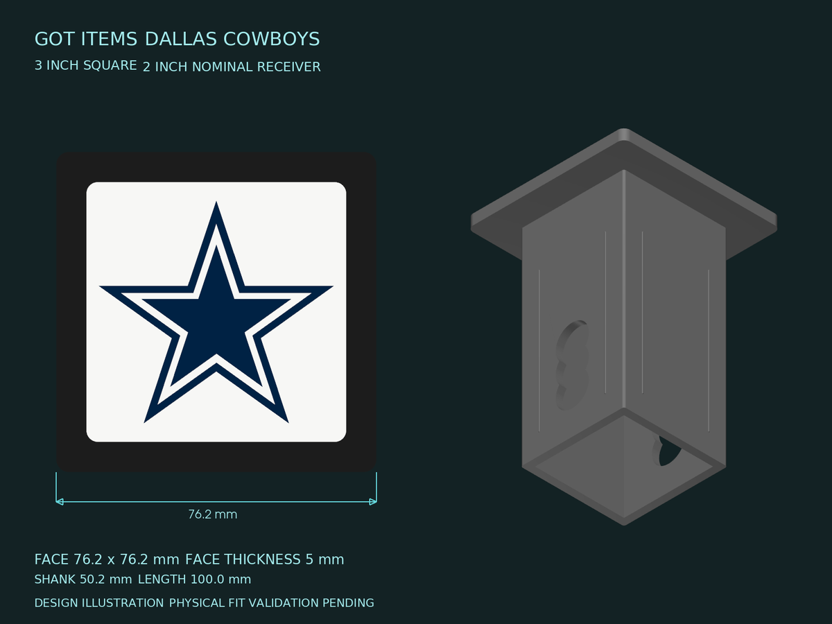 Dallas Cowboys NFL 3-Inch Square Hitch Cover for 1.25 or 2 Inch Receiver