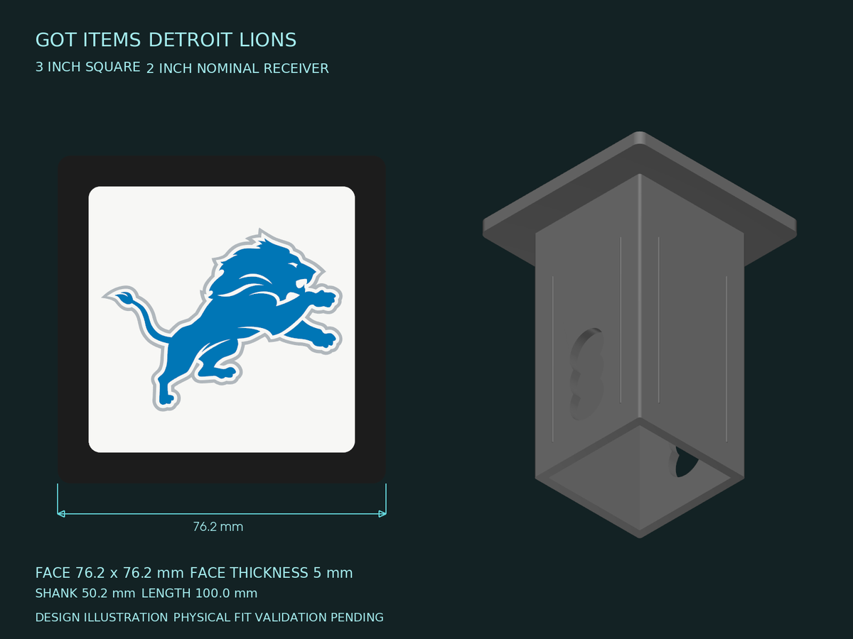 Detroit Lions NFL 3-Inch Square Hitch Cover for 1.25 or 2 Inch Receiver