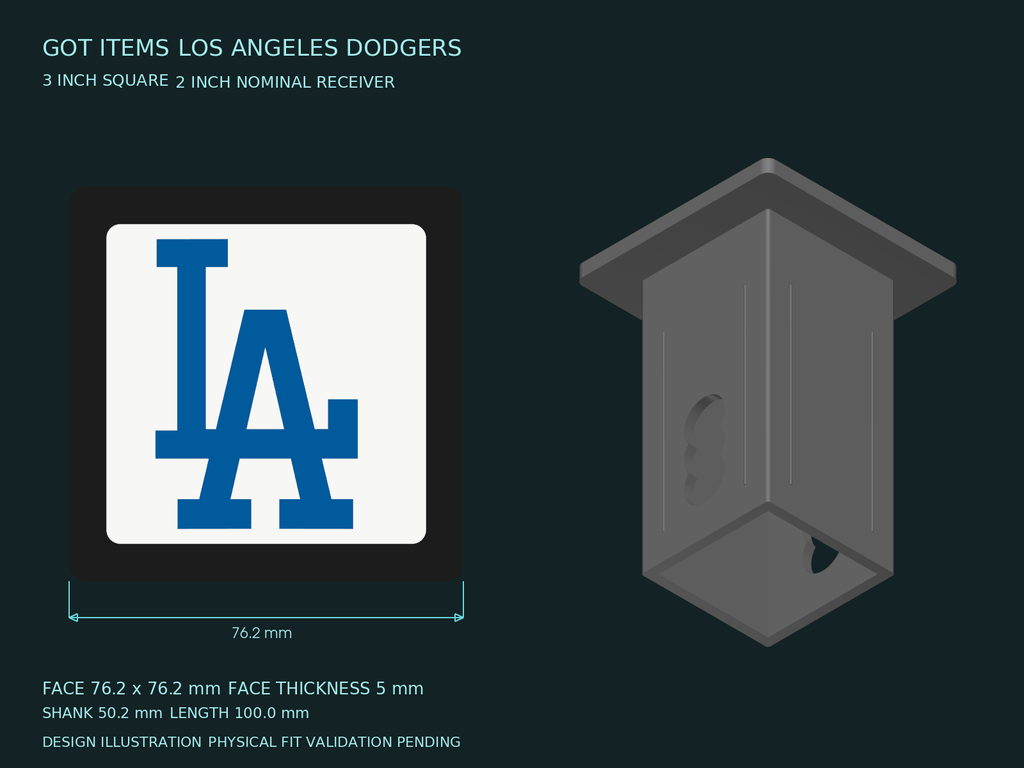 Los Angeles Dodgers MLB 3-Inch Square Hitch Cover for 1.25 or 2 Inch Receiver