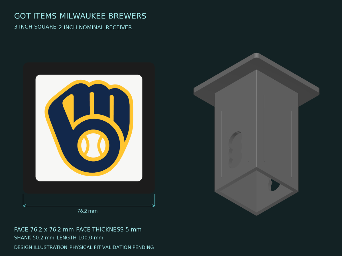 Milwaukee Brewers MLB 3-Inch Square Hitch Cover for 1.25 or 2 Inch Receiver