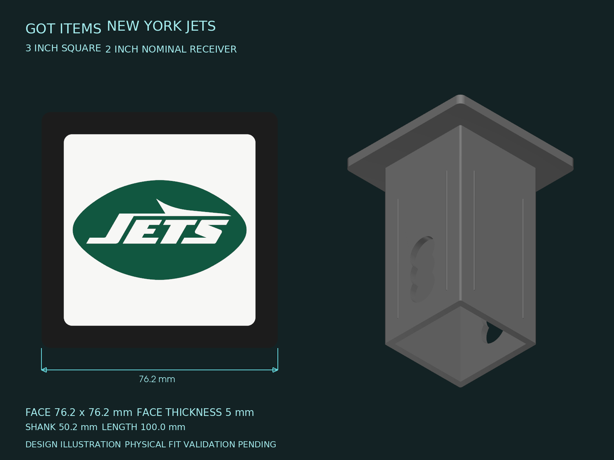New York Jets NFL 3-Inch Square Hitch Cover for 1.25 or 2 Inch Receiver