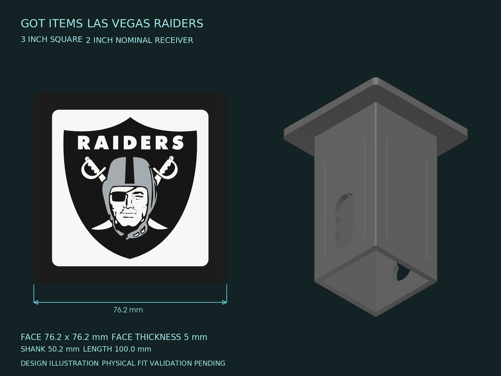 Las Vegas Raiders NFL 3-Inch Square Hitch Cover for 1.25 or 2 Inch Receiver