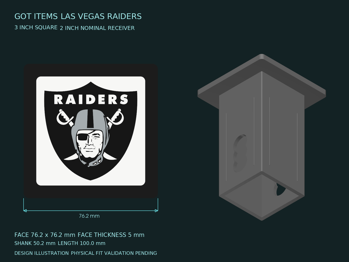 Las Vegas Raiders NFL 3-Inch Square Hitch Cover for 1.25 or 2 Inch Receiver