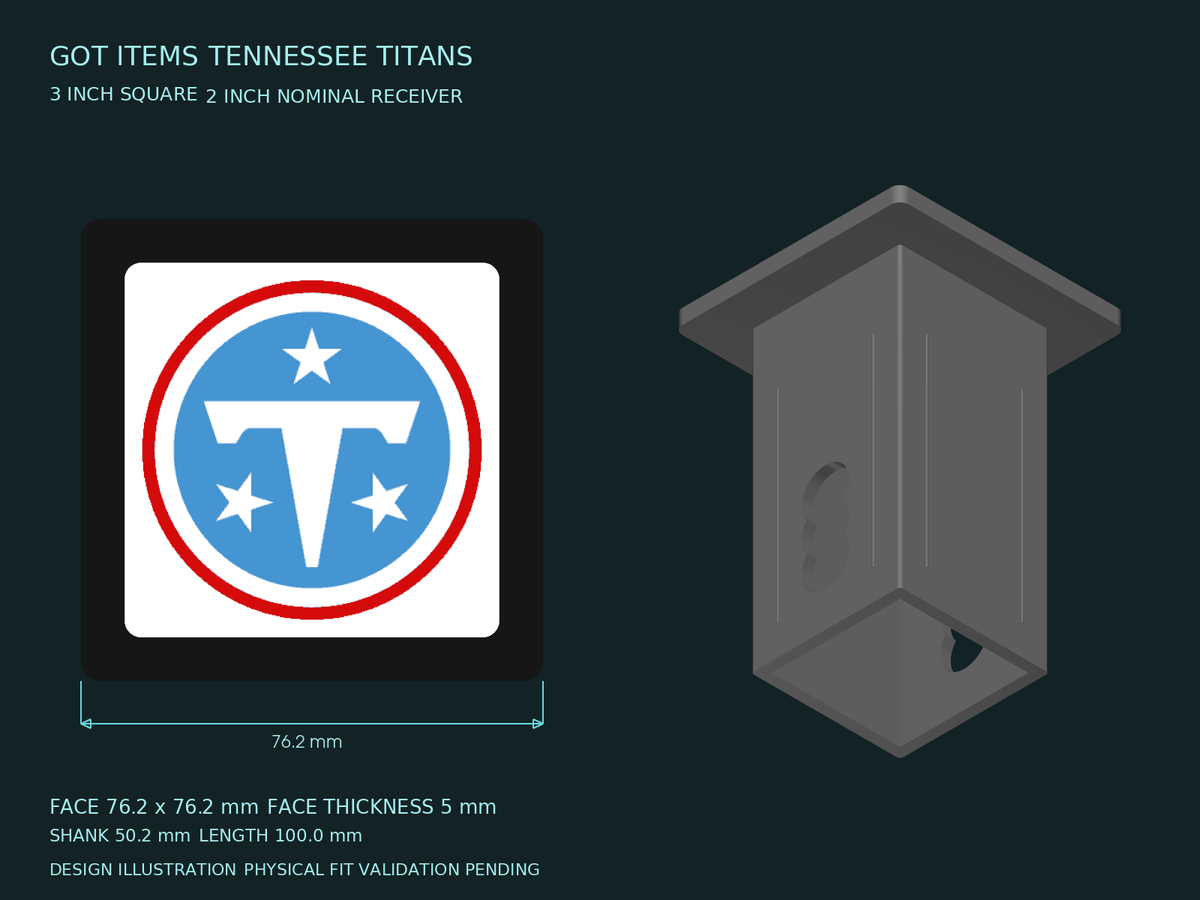 Tennessee Titans NFL 3-Inch Square Hitch Cover for 1.25 or 2 Inch Receiver