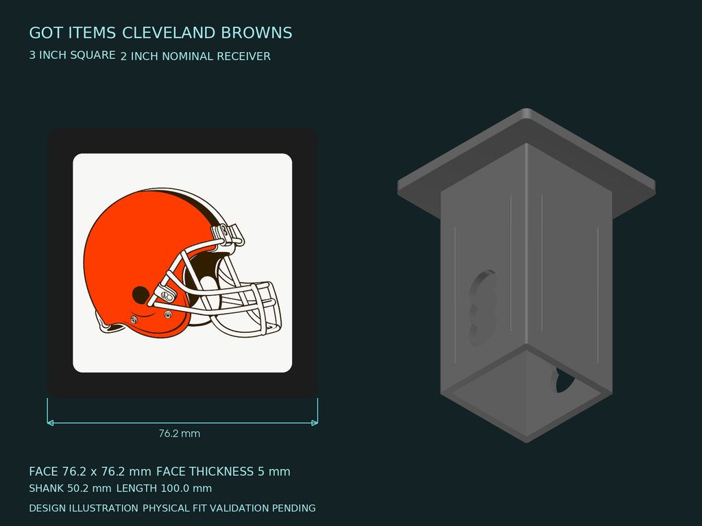Cleveland Browns NFL 3-Inch Square Hitch Cover for 1.25 or 2 Inch Receiver