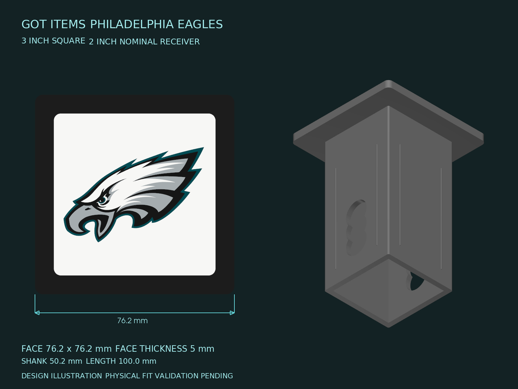 Philadelphia Eagles NFL 3-Inch Square Hitch Cover for 1.25 or 2 Inch Receiver