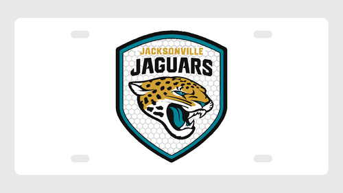 Jacksonville Jaguars License Plate Car Tag 12x6 White Honeycomb Shield - product design illustration