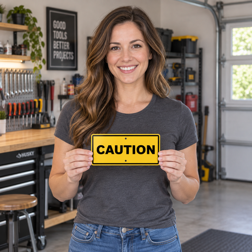 Caution Sign Yellow Black 8x4 Inch Garage Sign Man Cave Workshop Wall Decor