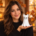 Ghost Cat Halloween Figurine Shelf Sitter Cute Halloween Cat Decor White 4.4 In