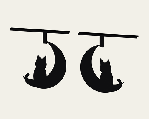 Halloween Cat Moon Door Trim Hangers Pair Black 7 Inch Seasonal Decor