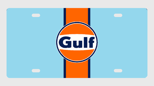 Gulf Racing License Plate Car Tag 12x6 Blue Orange Center Stripe - product design illustration