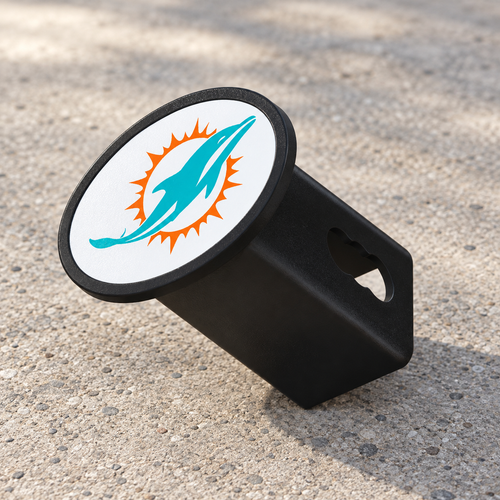 Miami Dolphins Oval Trailer Hitch Cover 2 Inch Receiver Plug Cap NFL - product illustration