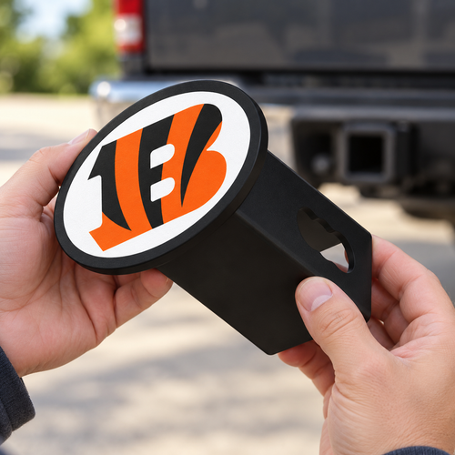 Cincinnati Bengals Oval Trailer Hitch Cover 2 Inch Receiver Plug Cap NFL - product illustration