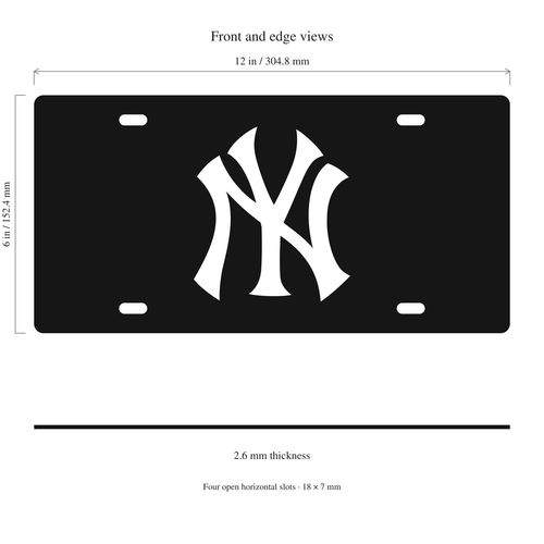 New York Yankees License Plate Car Tag 12x6 Black White Solid - product illustration