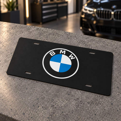 BMW License Plate Car Tag 12x6 Slotted Black Front Vanity 3D Printed