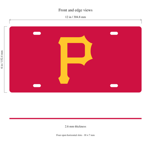 Pittsburgh Pirates License Plate Car Tag 12x6 Red Gold Solid - product illustration