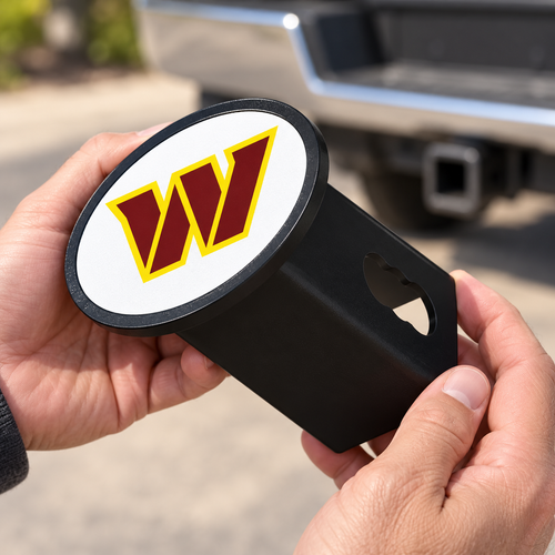 Washington Commanders Oval Trailer Hitch Cover 2 Inch Receiver Plug Cap NFL - product illustration