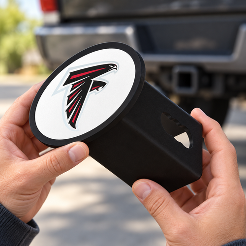 Atlanta Falcons Oval Trailer Hitch Cover 2 Inch Receiver Plug Cap NFL - product illustration