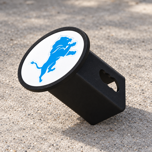 Detroit Lions Oval Trailer Hitch Cover 2 Inch Receiver Plug Cap NFL - product illustration