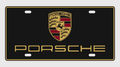 Porsche Crest Wordmark License Plate Car Tag 12x6 Black Gold Burgundy Border - product design illustration